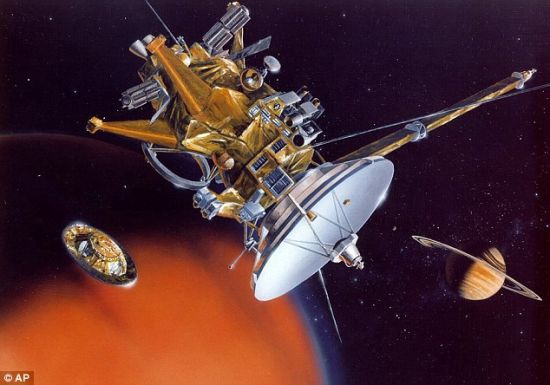 印象深刻：卡西尼号艺术概念图。正是这个航天器拍到了这些惊人的闪电照片。