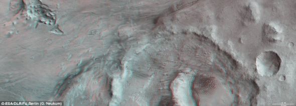 相同区域的3D图，需要借助带红、绿或红色滤光器的立体眼镜才能看到合适画面