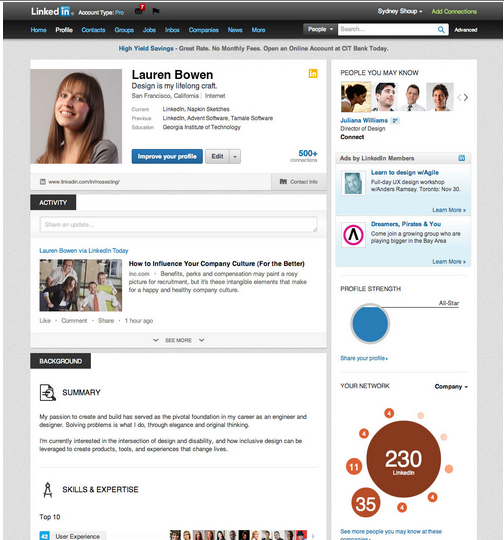 LinkedIn改版用户个人主页：简化个人资料编辑工具