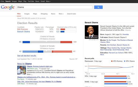改版后的谷歌搜索结果页面，左侧边栏移至搜索框下方，右侧的知识图谱显示面积更大