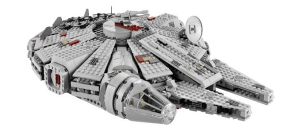 　使用乐高拼装玩具拼出的“千年隼”号飞船。《星球大战》中，“千年隼”号能够进行超光速飞行