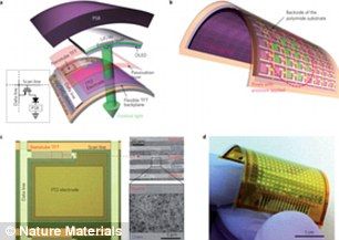 这种电子皮肤的样品是16 x 16像素，而且每个像素含有一根用半导体碳纳米管制成的晶体管、一根有机电致发光二极管和一个压力传感器。