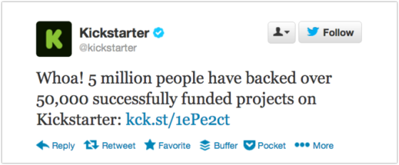 Kickstarter的官方推特账号发布的消息
