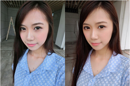 (左图为卡西欧TR350S自拍效果，右图为美图手机2自拍效果)