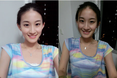 (右图为卡西欧TR350S自拍效果，左图为美图手机2自拍效果)