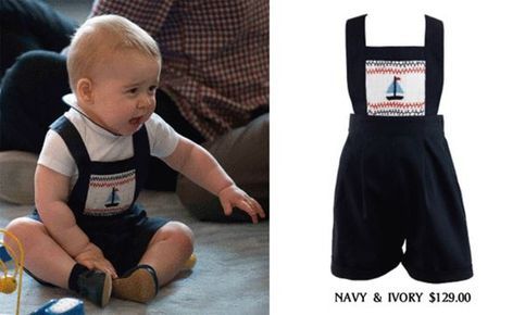 乔治小王子身着海军蓝背带裤