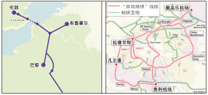 左：“欧洲之星”线路。 右：“自动地铁”线路规划图。制图 刘建平