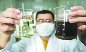 通过技术手段处理，乌黑恶臭的地沟油摇身一变成了绿色能源——生物柴油。 沈志成/CFP