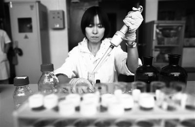 　　17日，北京市自来水集团公司水质监测中心，一位工作人员在检测出厂的自来水。本版摄影/新京报记者 薛珺