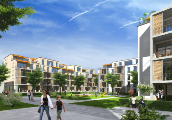 利德山庄小区效果图。蓝天、白云、绿地给孩子们洁净的空气，儿童游乐场和不设防的环境让孩子们无忧无虑成长。（图片来源：网络）