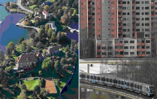 图左是斯德哥尔摩的富人区，多是坐落于小岛上的别墅，图右是普通公寓。(图片来自：metro报)　　