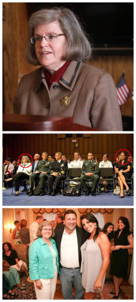 　　上图：CIA原局长彼得雷乌斯的妻子霍莉-彼得雷乌斯(Holly Petraeus)。中图：霍莉曾与丈夫和小三保拉共同出席活动。下图：霍莉和吉尔凯利及丈夫。（图片来源：NYDailynews）