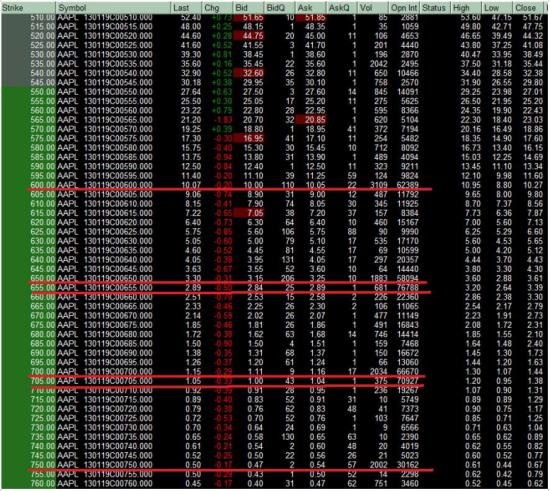 (图二)苹果(AAPL)股票2013年1月19日看涨期权合约