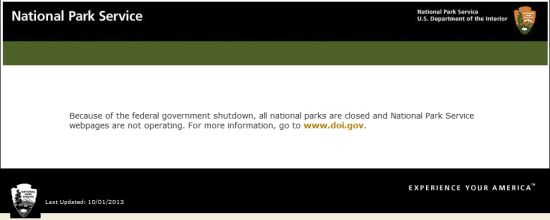 受政府停摆的影响，全美所有国家公园的网站都贴出了关门告示。