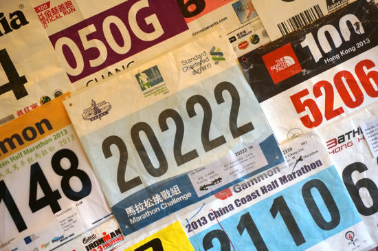 Nick在2013年参加过的跑步相关比赛的号码布