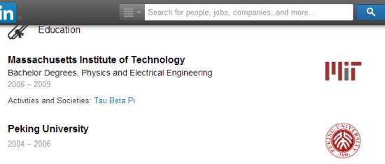 来自高康的Linkedin，06年从北大转学MIT