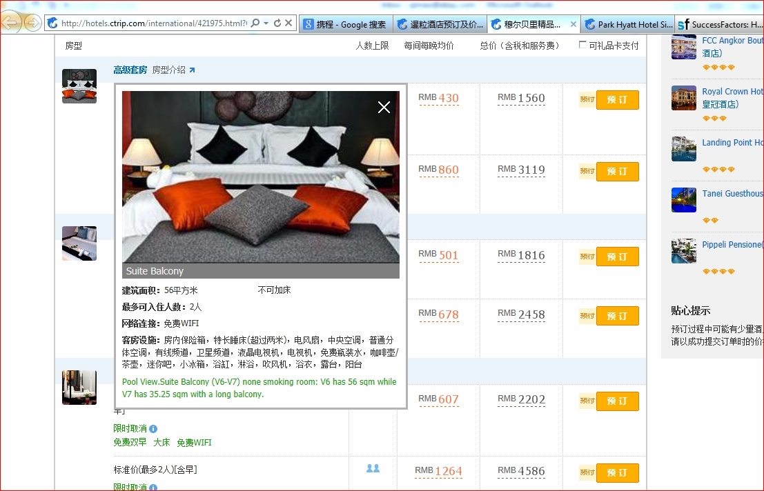 茅女士实际入住酒店房型的携程网介绍。（图片来源：茅女士提供）
