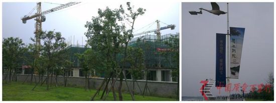 上图为正在建设中的别墅和宣传广告