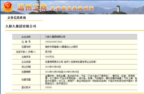 图为久龄久集团工商信息