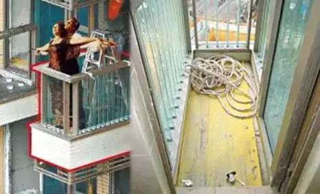 图4 网民恶搞的观月桦峰悬棺式工作台，该楼盘现价约为153000元人民币/平方米