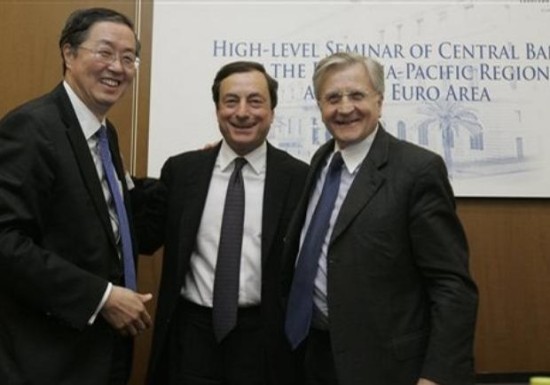 周小川， 中国人民银行， PBOC, 欧洲央行， 德拉吉，中国