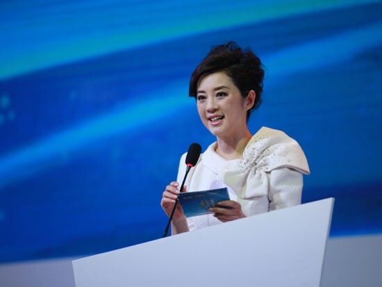 由《中国企业家》杂志社主办的“2014(第十三届)中国企业领袖年会”于12月12日-14日在北京举行。上图为凤凰卫视主持人许戈辉。(图片来源：新浪财经 梁斌 摄)