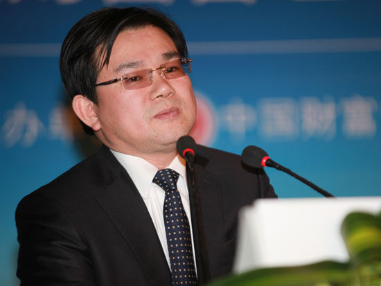 中国财富管理50人论坛第三届年会于2015年1月30日在北京召开。上图为CWM50副主席、万达集团高级副总裁王贵亚。(图片来源：新浪财经 梁斌 摄)