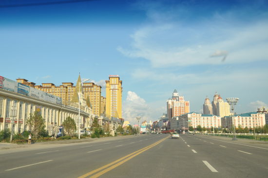 满洲里市区中充满俄罗斯风格的建筑
