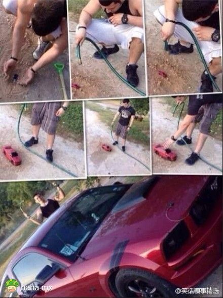 　　一哥们，在一个充满生机的春天，把车模种在土里，天天浇水，经过不懈的努力，终于在一个秋天的清晨………………他爸实在看不下去给他买了辆跑车！