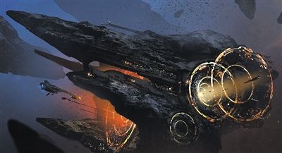 艺术家描绘了未来太空采矿想象图。 