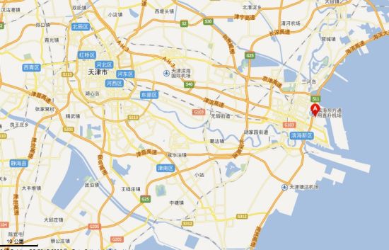 图中红色位置为事发地——天津瑞海国际物流有限公司。