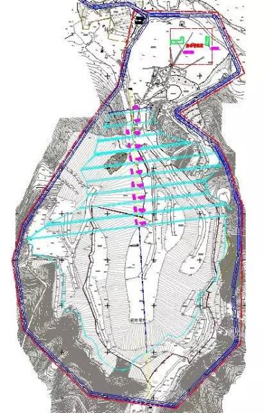 图1. 光明新区光明红坳余泥渣土受纳场项目示意图，图中10个梯形，即规划逐级填埋的10层余泥渣土堆放场所。