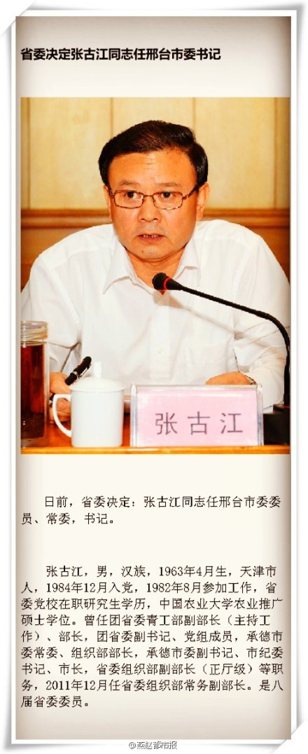 张古江任河北邢台市委书记