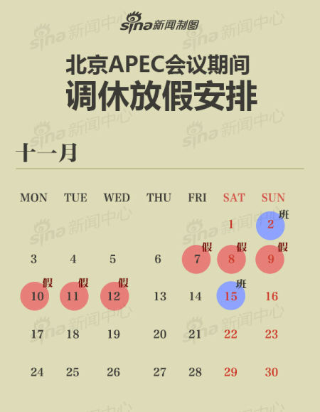 北京APEC会议期间6天放假调休