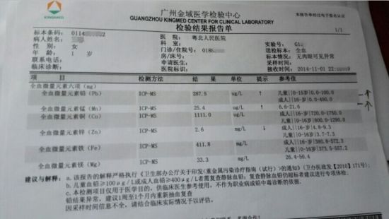 铁龙1岁的小孩，血铅达到中度中毒标准