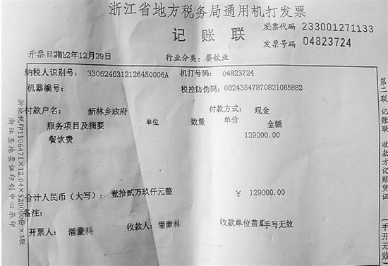 网友贴出一张发票照片，金额显示为129000元。