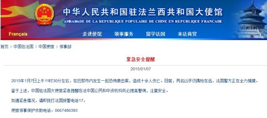 中国驻法国使馆网站截图
