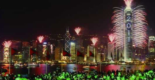 香港维多利亚港的烟花汇演