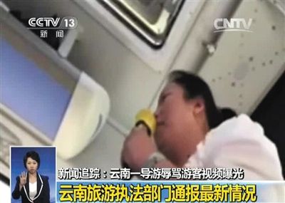 今年云南低价旅游团导游骂人引发舆论关注。央视截屏