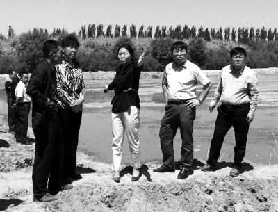 中央信访督查组工作人员下到田间地头了解情况。宁夏督查组供图。