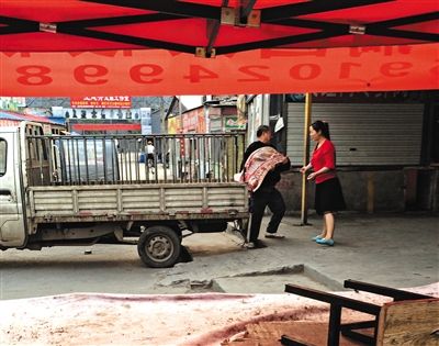 运输 私宰的“注水猪”由货车运至通州区大运河花鸟市场。