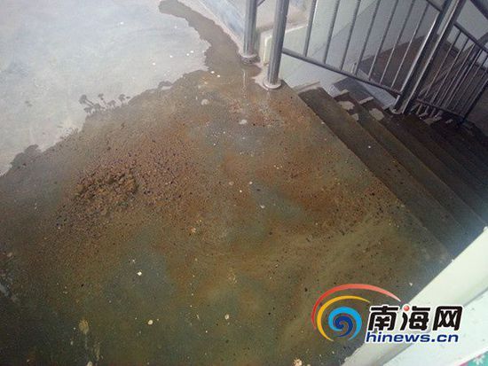 王映霞新家门口被泼的脏物(记者刘培远摄)
