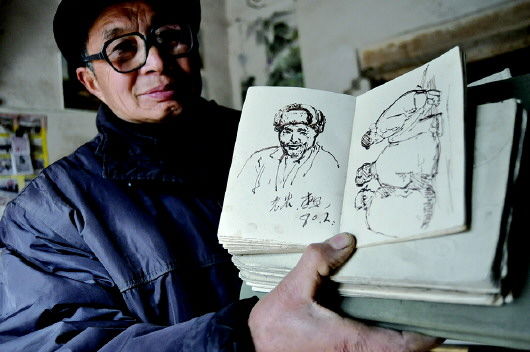 韩金石老人根据发生在身边的故事，画的《空巢》作品。