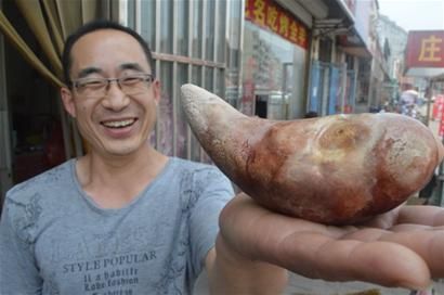 图为刘先生展示驴宝