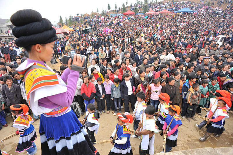 苗族风情:小花苗徜徉花海