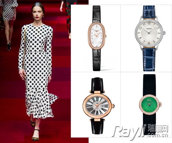 波点裙装+小表盘腕表