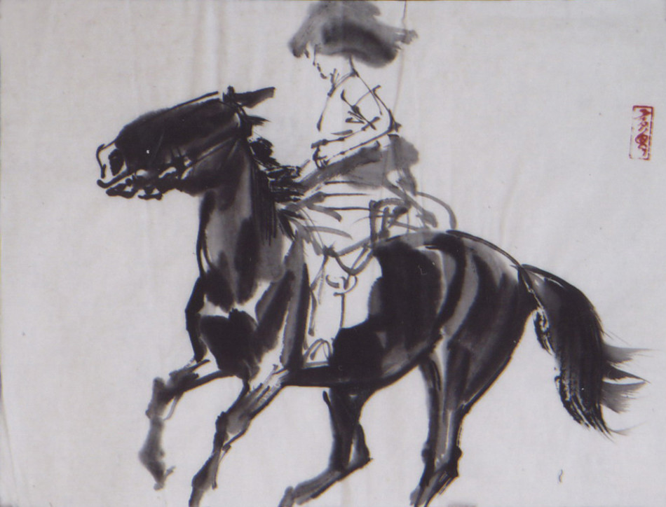 骑马 纸本水墨