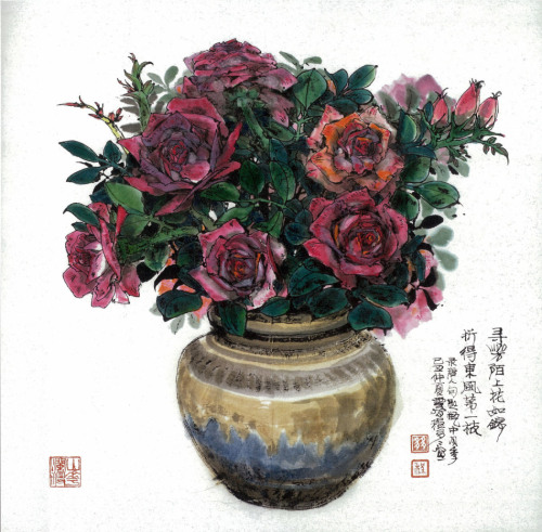 折得东方第一枝铜官窑小鸟清白瓷瓷枕程十发(中坐者),程多多(左立者)