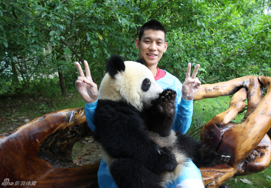 林书豪抱大熊猫拍照_高清图集_新浪网