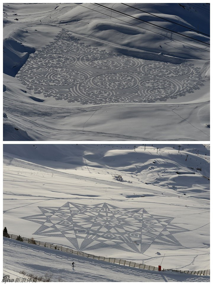 英国大叔雪地作画似"魔鬼的步伐"_高清图集_新浪网